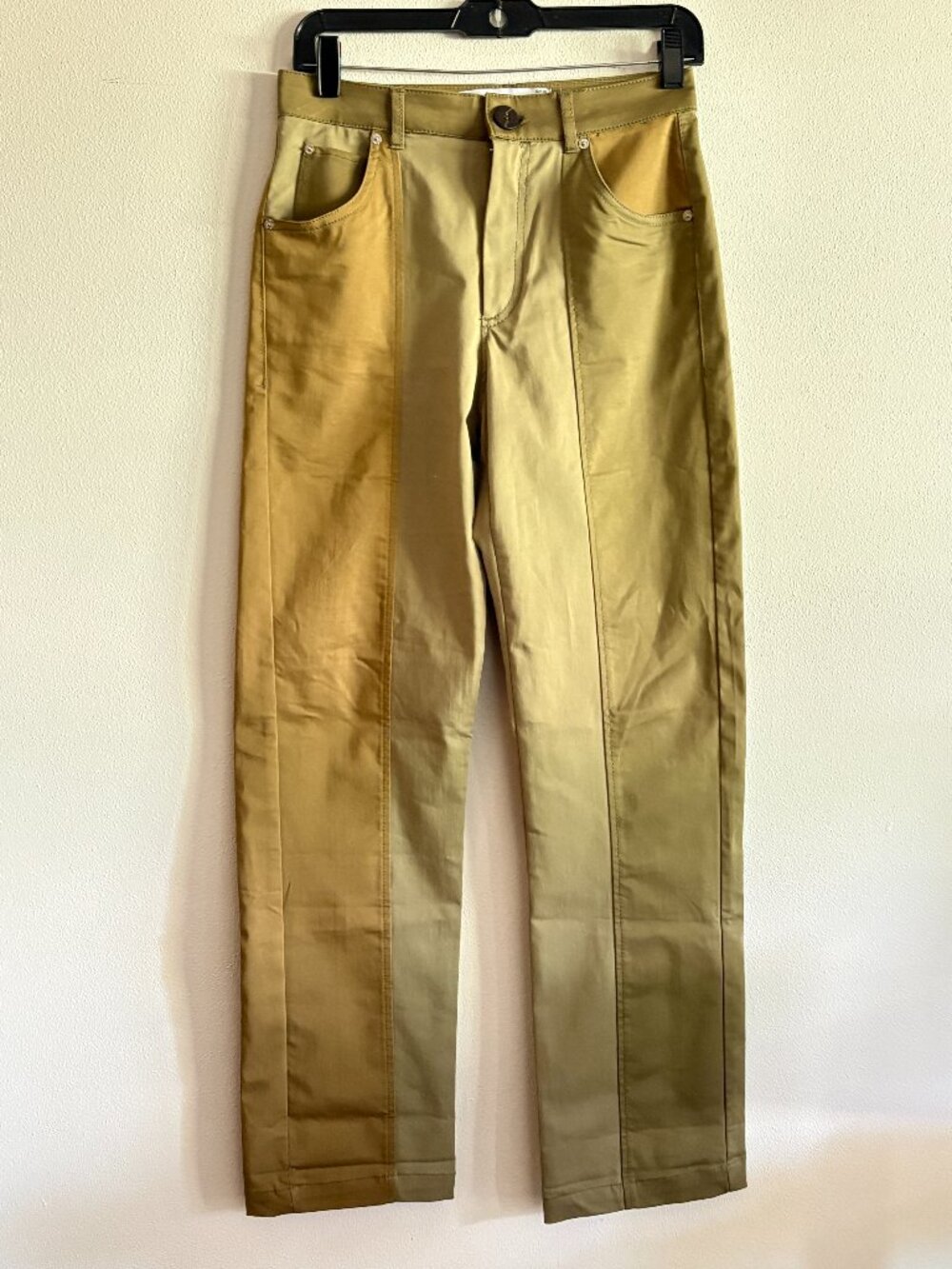 Bershka Two-Tone Colorblock Straight Leg Pants / Olive & Khaki Utility Trousers